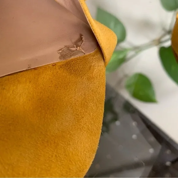 Karl Lagerfeld Fawn Yellow Leather Suede Open Toe Slide Block Heel Sandal Size 6 - Picture 13 of 15